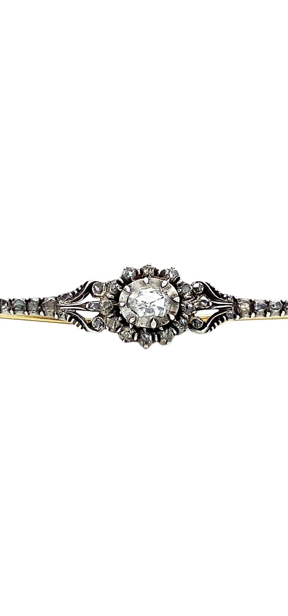 Vintage 14K Gold Brooch with Rose Cut Diamond in Silver